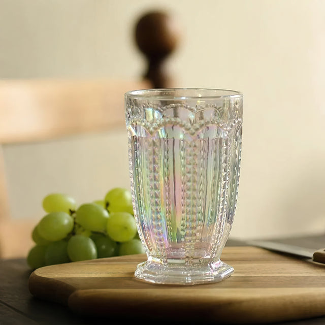 embossed glass iridescent water tumbler