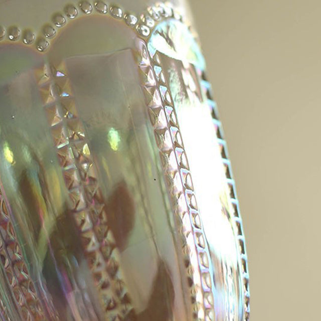 embossed glass iridescent water tumbler and goblet details