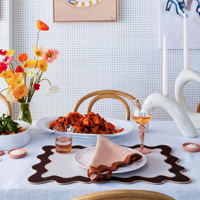 espresso brown scalloped hem placemats with napkin