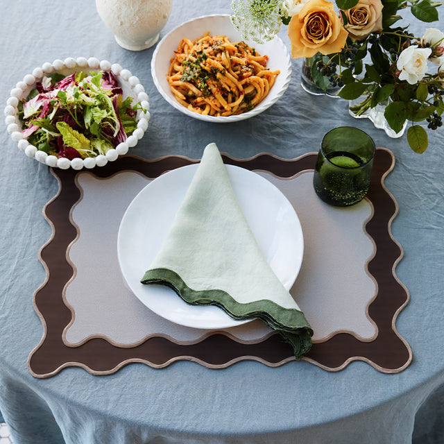 espresso brown scalloped hem placemats with napkin