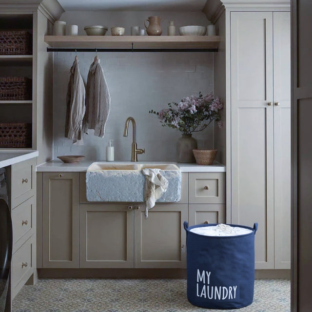 extra large drawstring fabric with waterproof moisture resistant lining laundry basket in laundry room