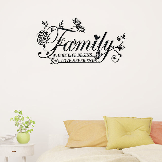 family sign wall art hanging in the bedroom
