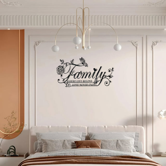 family sign wall art hanging in the bedroom