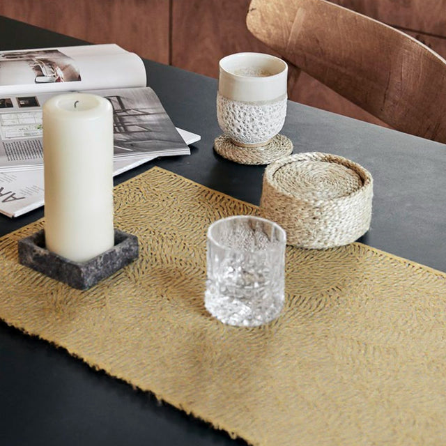 floral lace PVC table runner placed on the table