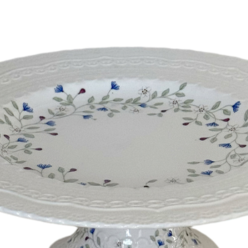floral vine embossed ceramic serving cake stand details
