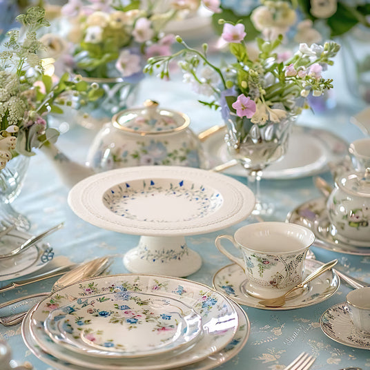 floral vine embossed ceramic serving cake stand on the dining table