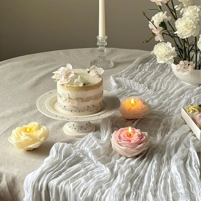 floral vine embossed ceramic serving cake stand with cake