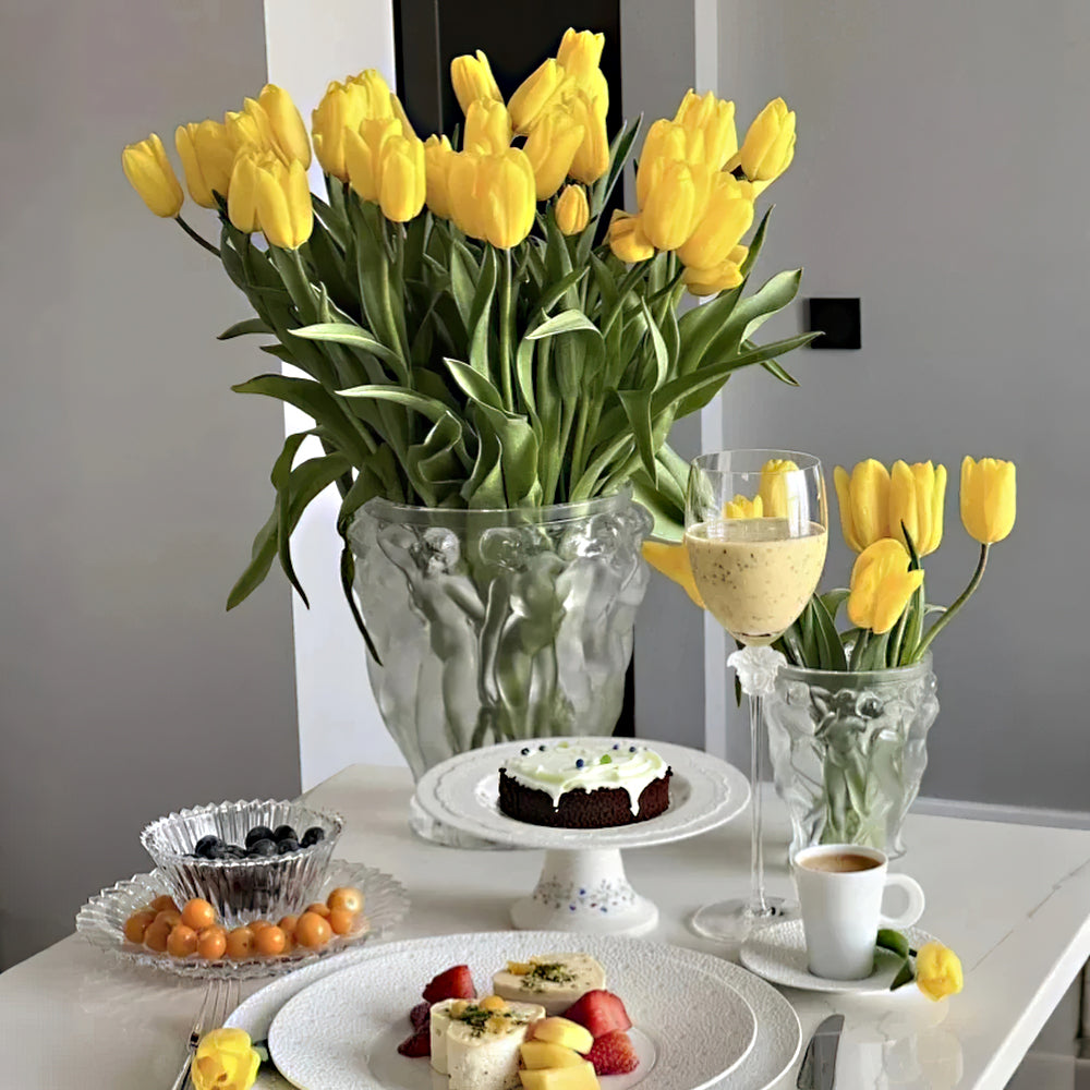 floral vine embossed ceramic serving cake stand with desserts