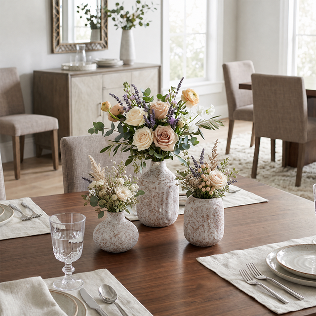 flower vase on dining table
