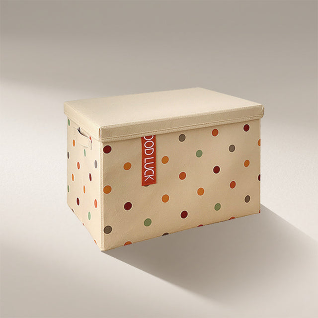 foldable colorful storage box with a lid beige with colorful dots