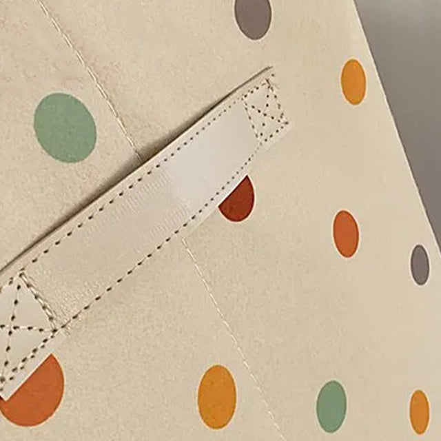 foldable colorful storage box with a lid beige with colorful dots details