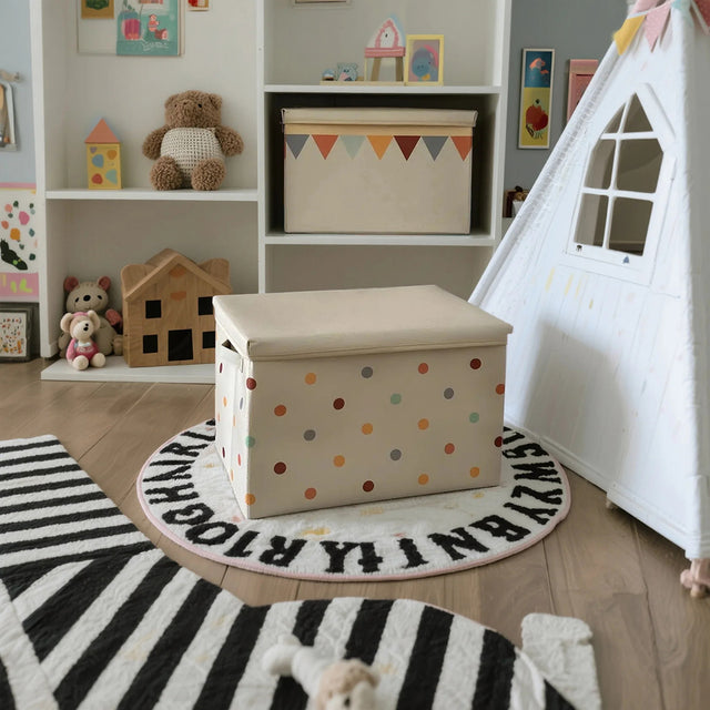 foldable colorful storage box with a lid in the bedroom