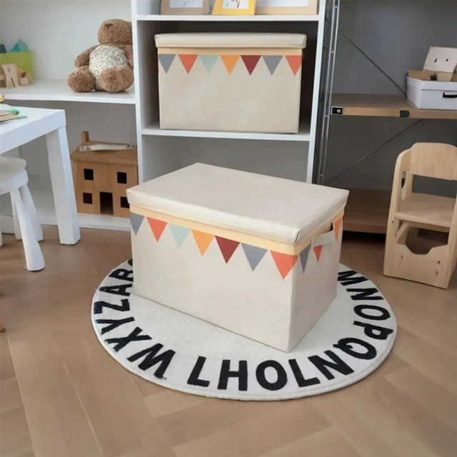 foldable colorful storage box with a lid on the floor