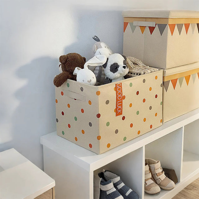 foldable colorful storage box with a lid storing toys