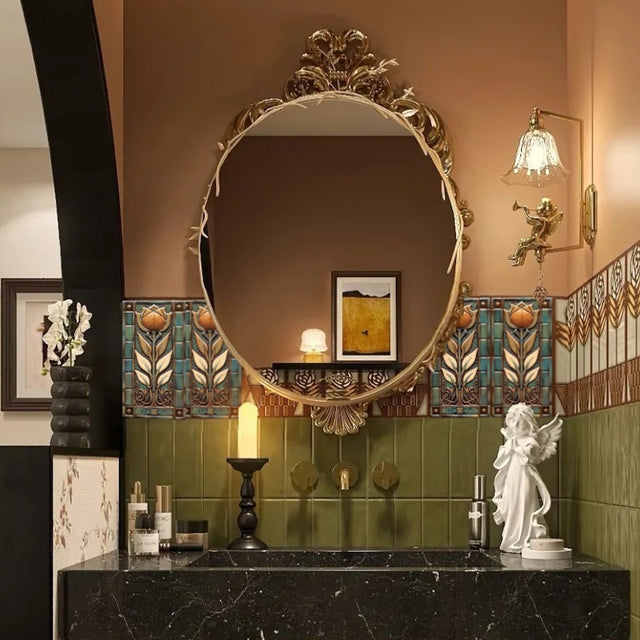 french retro enamel relief wall tile in the bathroom