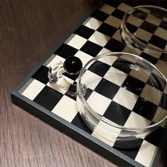 genuine horsehair and leather chessboard patterned tray details