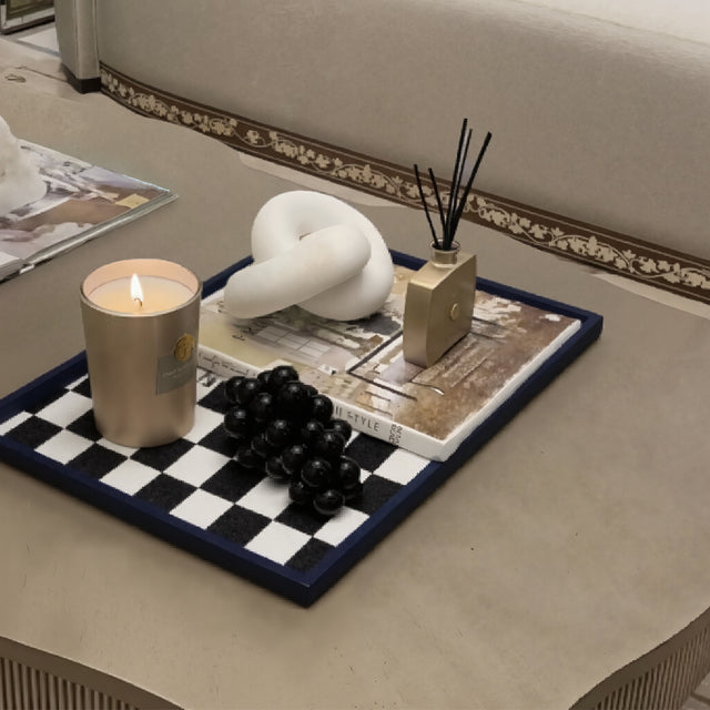 genuine horsehair and leather chessboard patterned tray details