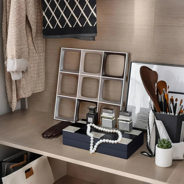 genuine horsehair checkered pattern storage box on the table
