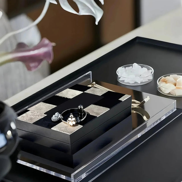 genuine horsehair checkered pattern storage box on the tray