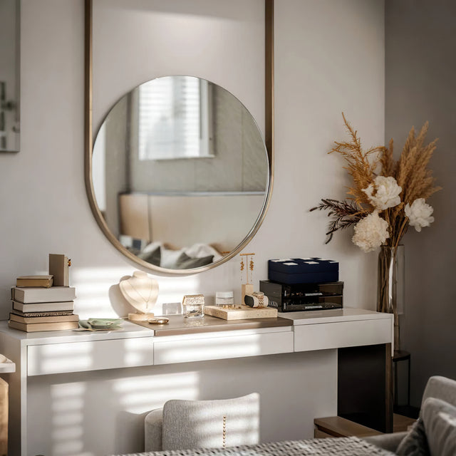 genuine horsehair checkered pattern storage box on the vanity