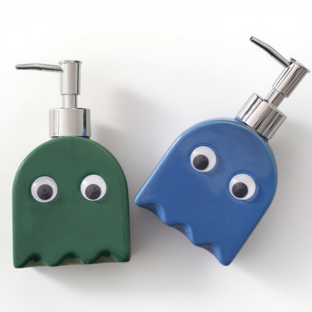 ghost shaped ceramic press-type dispenser bottle details