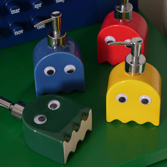 ghost shaped ceramic press-type dispenser bottle details