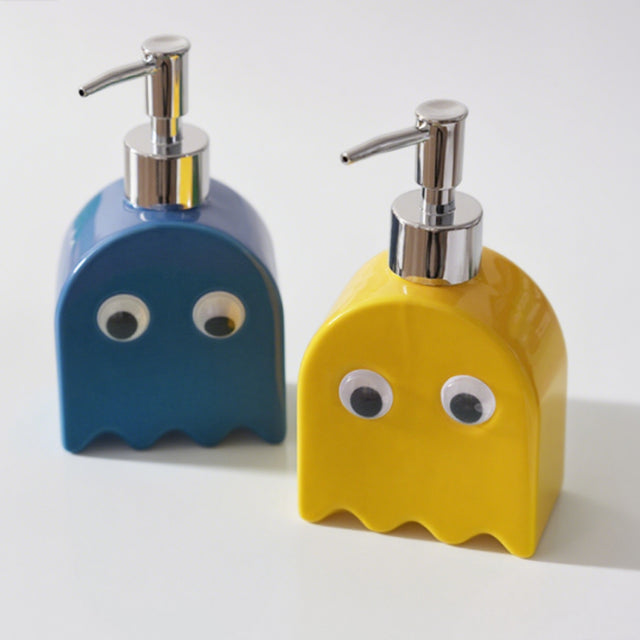 ghost shaped ceramic press-type dispenser bottle details
