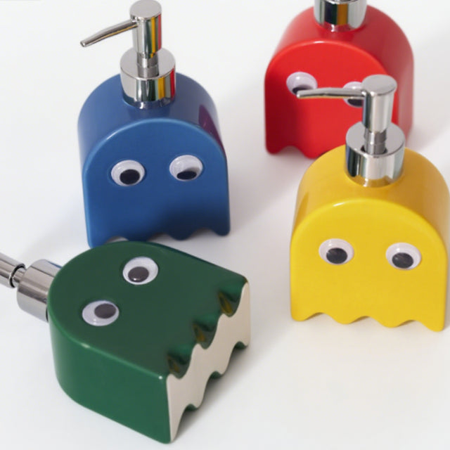 ghost shaped ceramic press-type dispenser bottle details