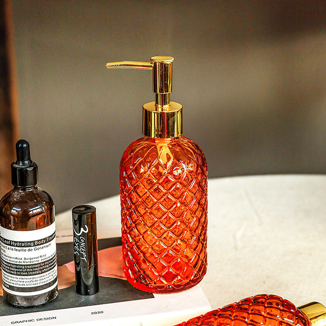 glass dispenser pump orange bottles details