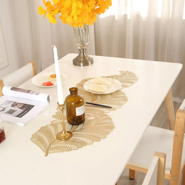 gold foil leaf cutout PVC placemat with food
