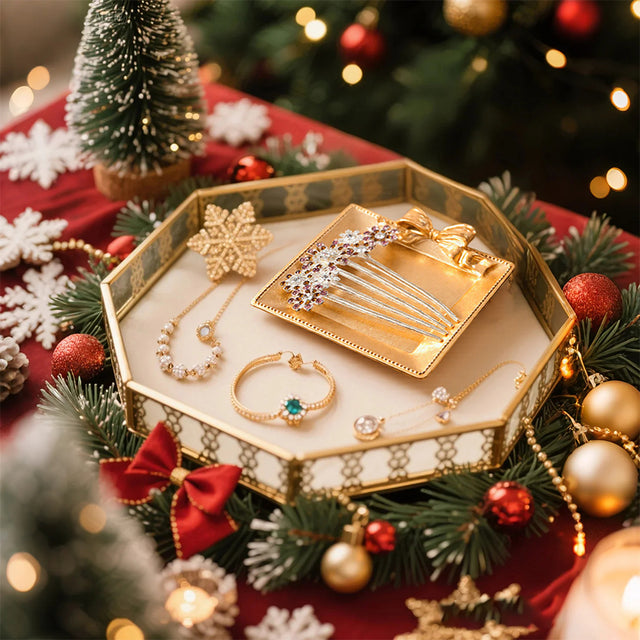 gold square resin tray as Christmas decor