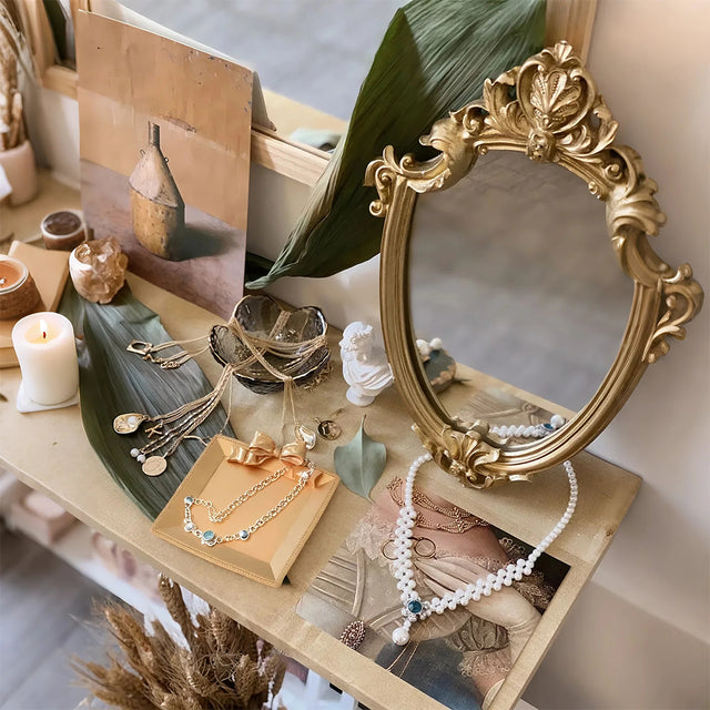 gold square resin tray with mirror