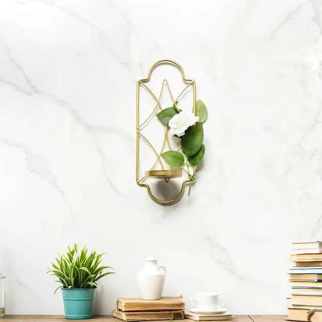 golden multifunctional iron wall hanging shelf above the table