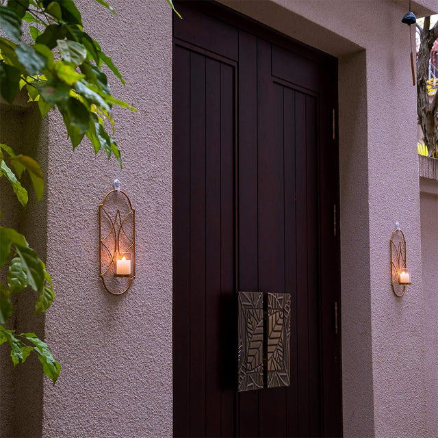 golden multifunctional iron wall hanging shelf outside the door