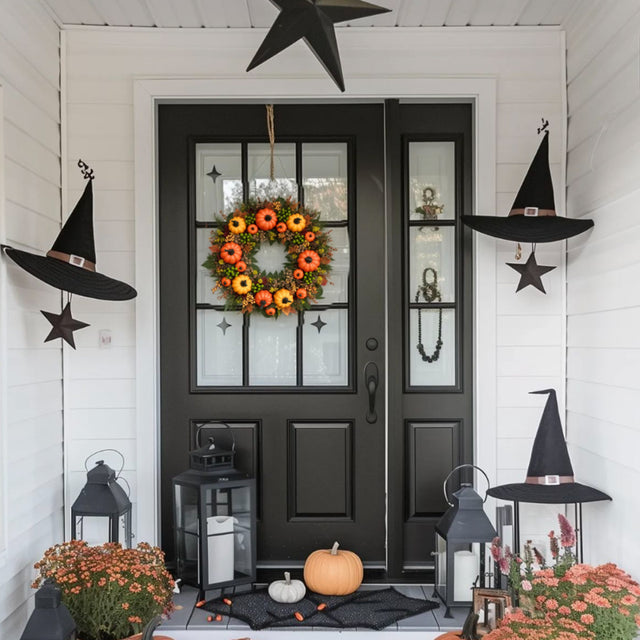 golden pumpkin harvest wreath as holloween decor