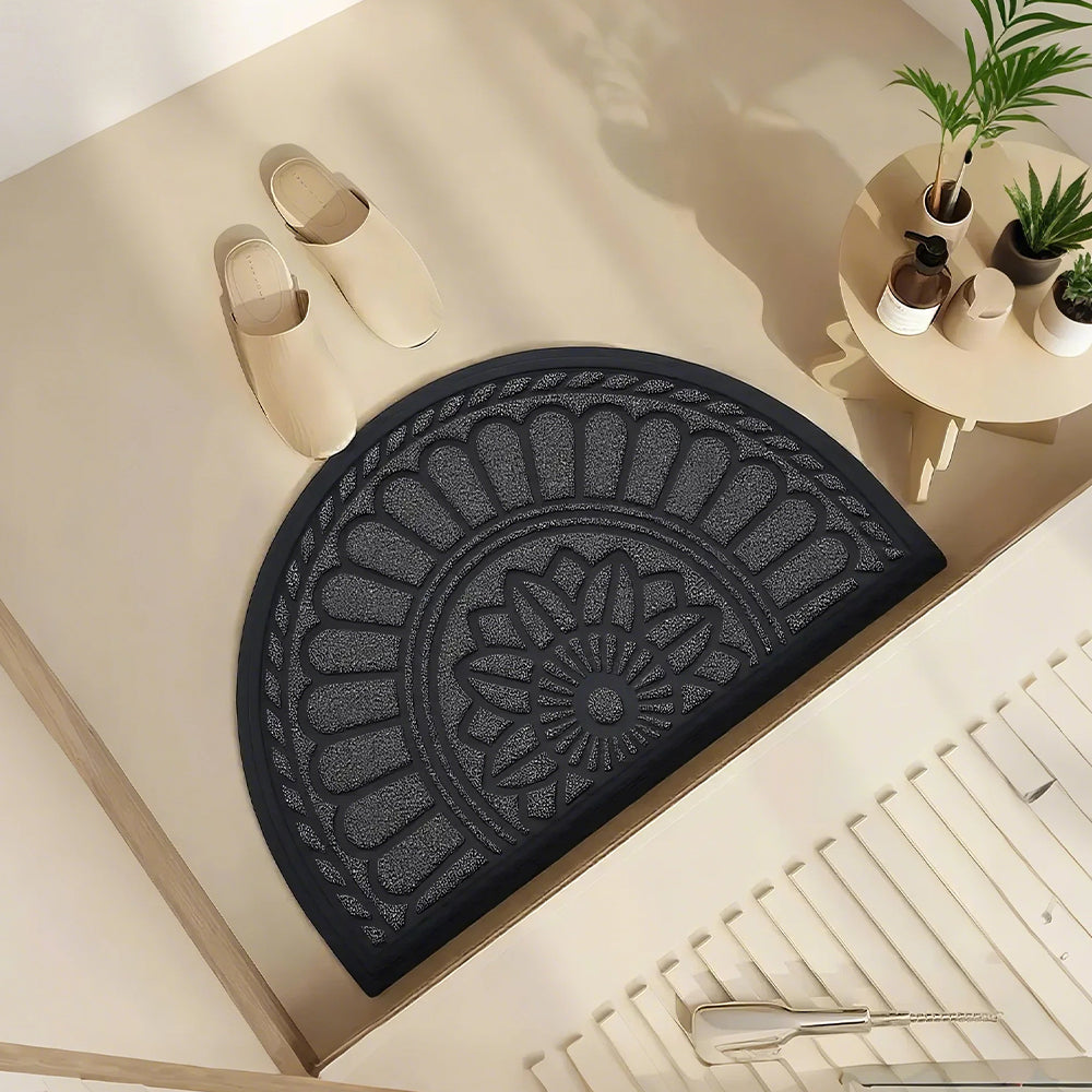 gray semi-circle rubber doormat