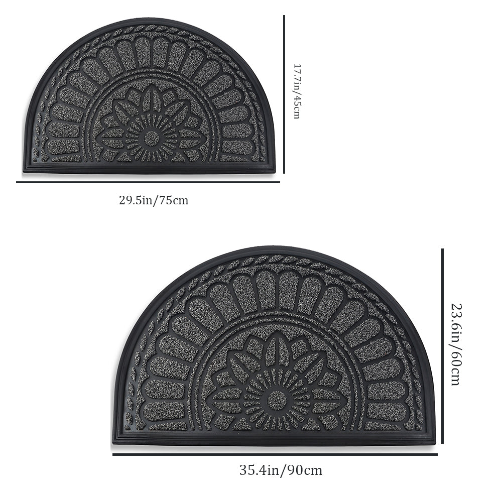 gray semi-circle rubber doormat size chart