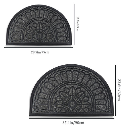 gray semi-circle rubber doormat size chart