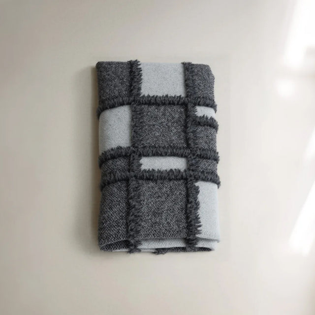 gray white checkered bed runner