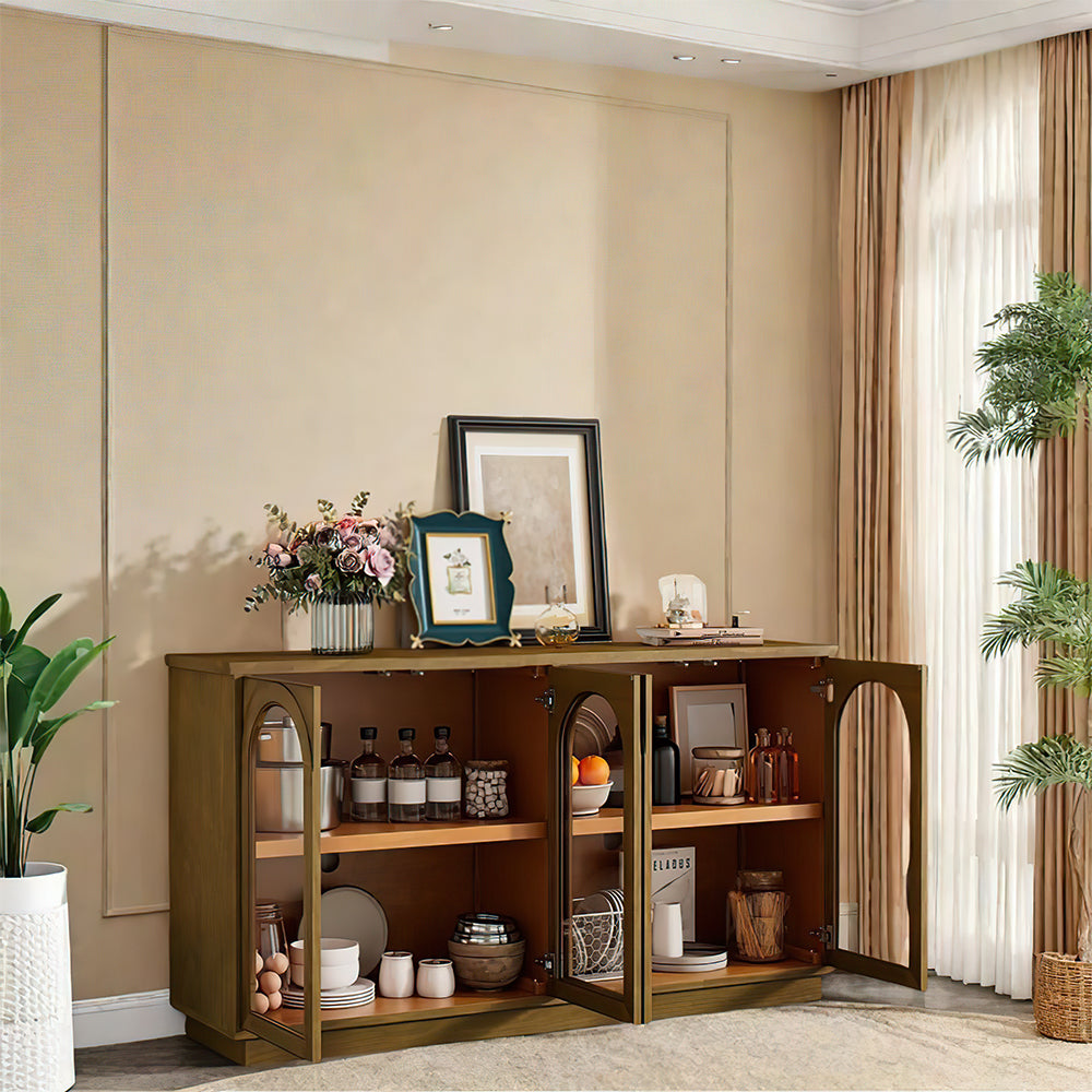 green picture frame on the wood storage cabinet