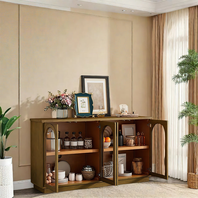 green picture frame on the wood storage cabinet