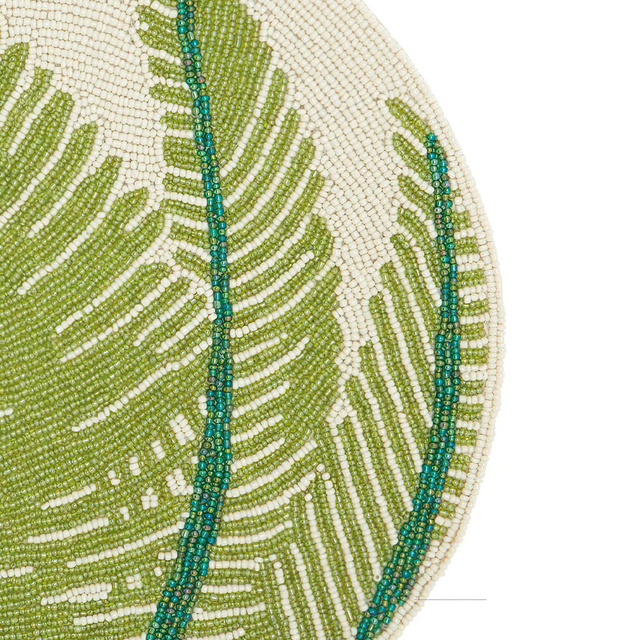 green round glass bead table mat details