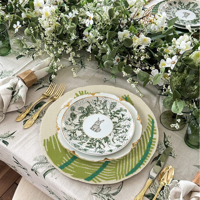 green round glass bead table mat on the dining table