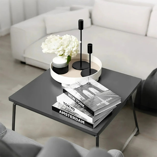 grey decor book on the coffee table