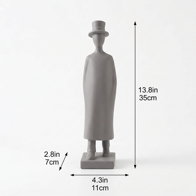 grey figurine with top hat dimensions guide