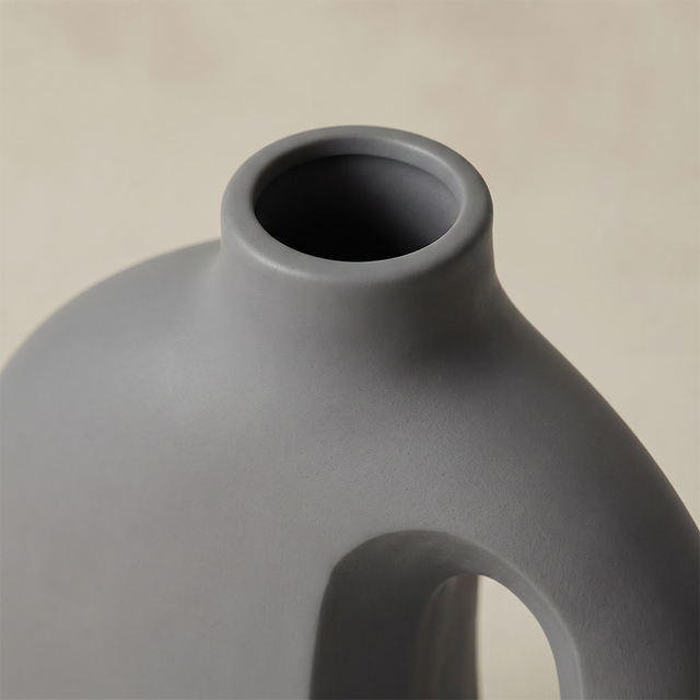 grey vase top opening close up detail