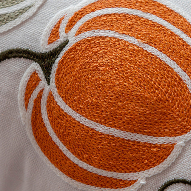 halloween hand-embroidered pumpkin pillowcase details