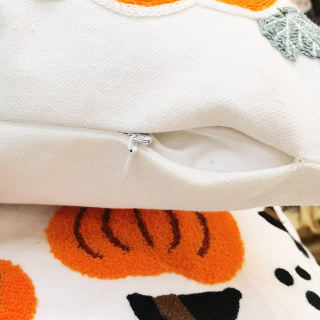halloween hand-embroidered pumpkin pillowcase details