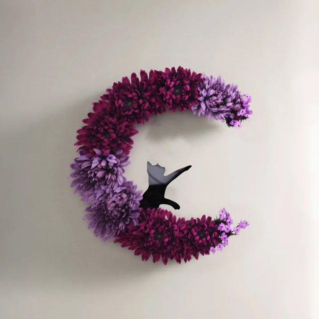halloween kitten crescent wreath