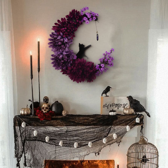 halloween kitten crescent wreath as holloween decor